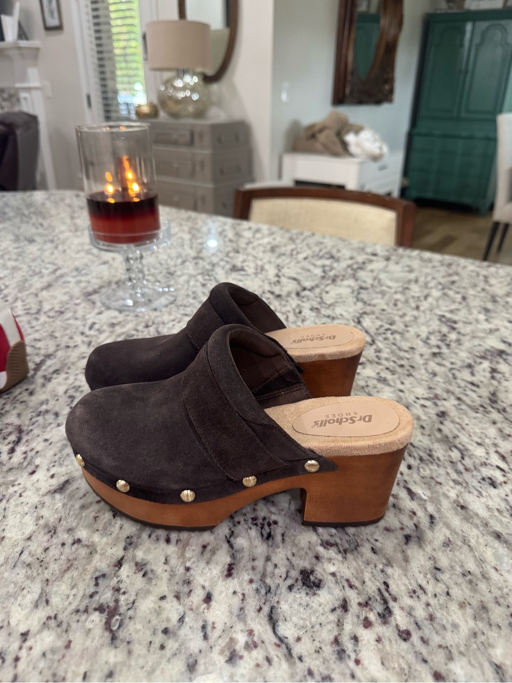 Dr. Scholl's Dark Brown Suede Studded Clog Mules